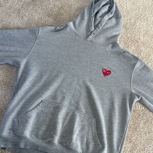 Comme des Garcons Gray Hoodie with Red Heart Emblem